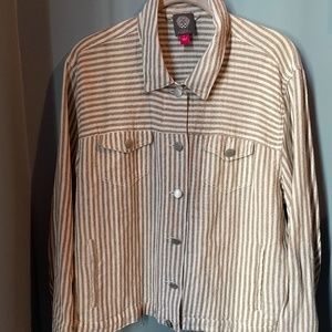 Vince Camuto tan and white linen jacket in L